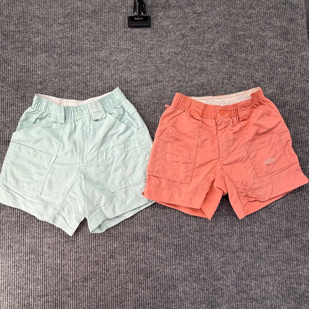 AFTCO Kids Fishing Shorts Bundle Coral Mint Green Utility Cargo Size 24 B01